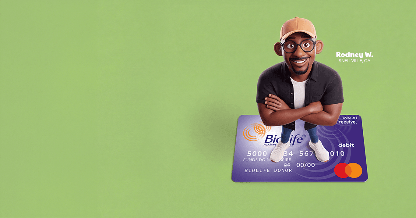 Avatar man with BioLife debit Card
